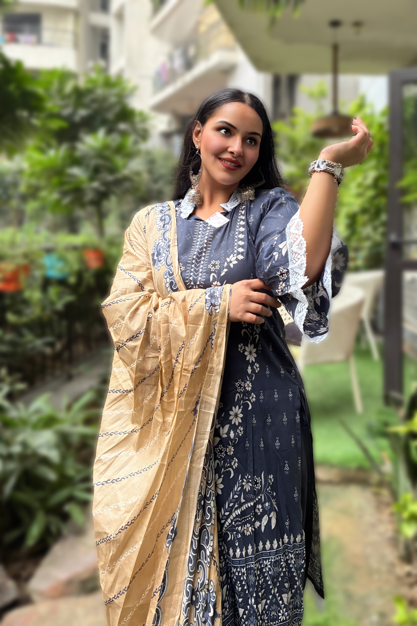 Amani Midnight Bloom | Lawn Cotton Pakistani Suit Set