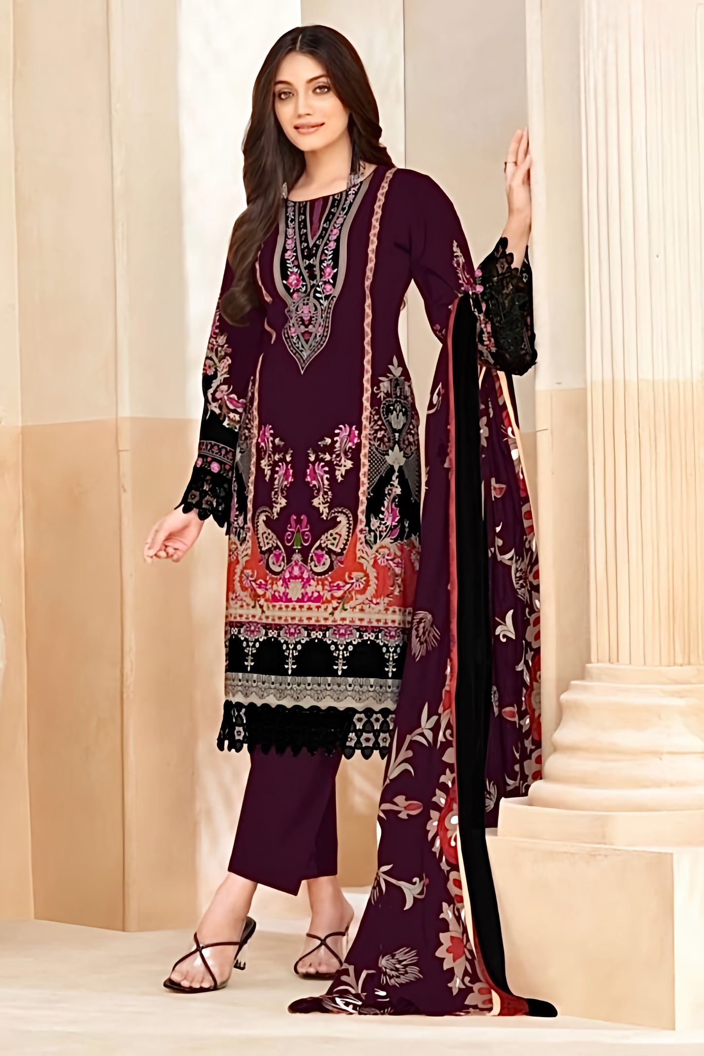 Zehra Royal Maroon Heritage Pakistani Suit Set