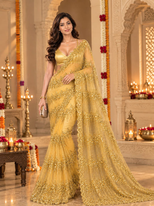 Golden Glow Luxe Net Saree