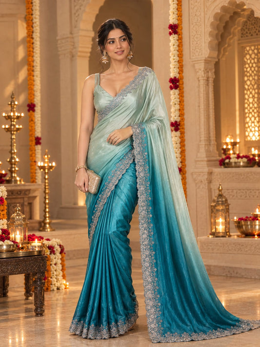 Dual-tone Swarovski Satin Saree
