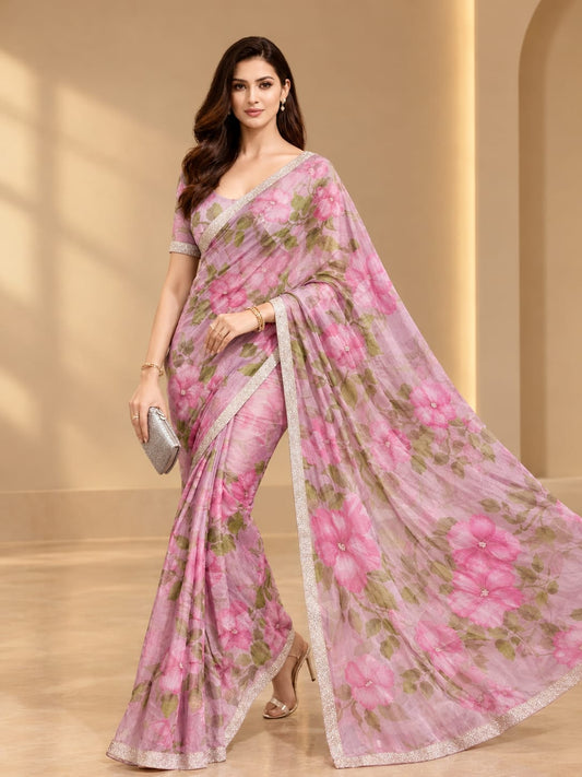 Blush Bloom Serenity Organza Saree