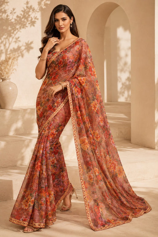 Rosewood Garden Whisper Organza Saree