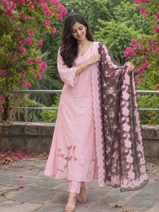 Petal Whisper Patchwork Mulmul Suit Set