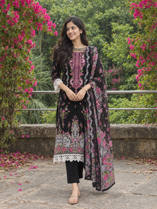 Aafreen Rosewood Noir | Lawn Cotton Pakistani Suit Set