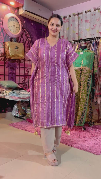 Zarmina Sequin Striped Organza Kaftan