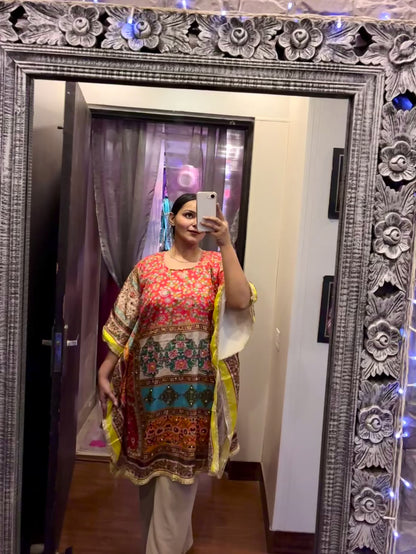 Noorani Multicolor Mosaic Crepe Kaftan