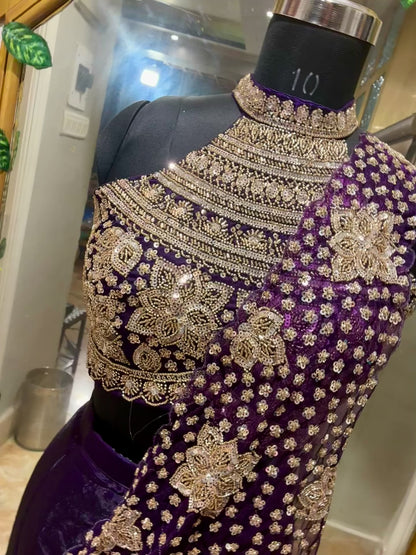 Midnight Amethyst Ready-to-Wear Satin Saree with Pre-stitched Designer Blouse