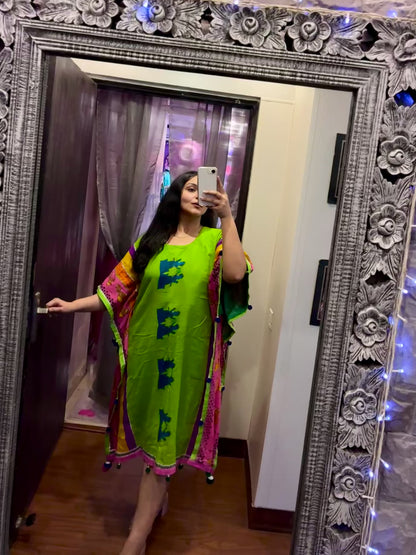 Meher Royal Elephant Cotton Kaftan Dress