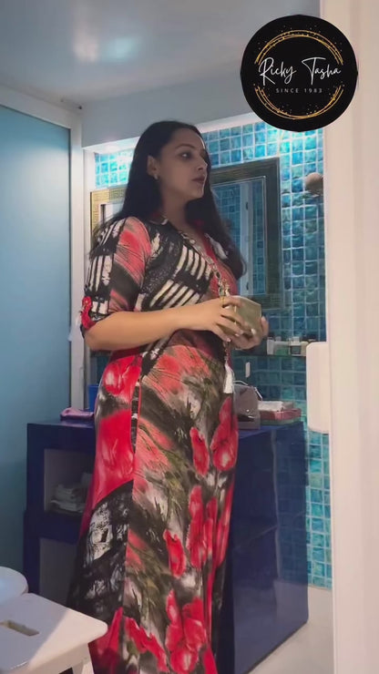 Crimson Marble Flow Dress