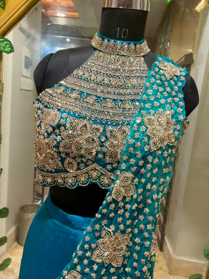 Sapphire Majesty Ready-to-Wear Satin Saree with Pre-stitched Designer Blouse