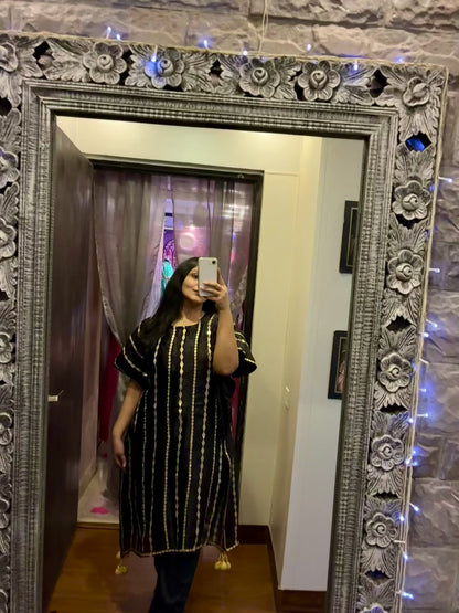 Zarmina Striped Sequin Organza Kaftan