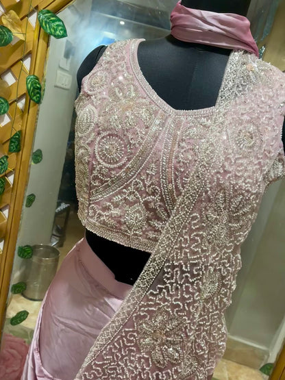Blush Royale Ready-to-Wear Satin Saree with Pre-stitched Designer Blouse