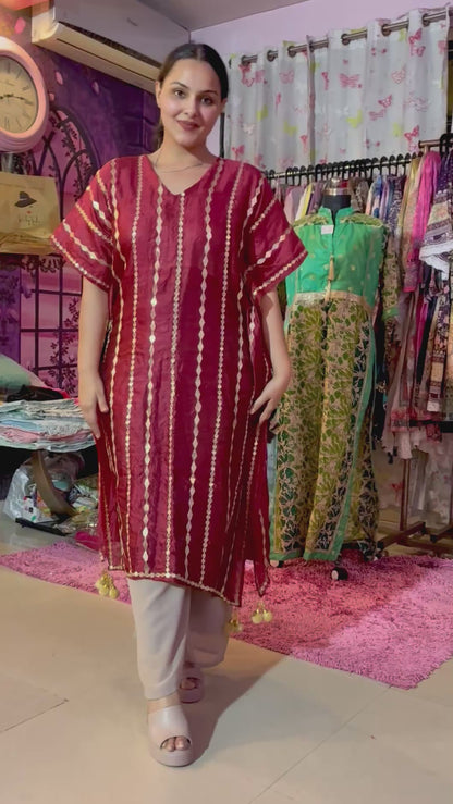 Zarmina Sequin Striped Organza Kaftan