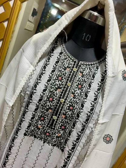 Zariya Bloom Kota Doria Embroidered Suit Set